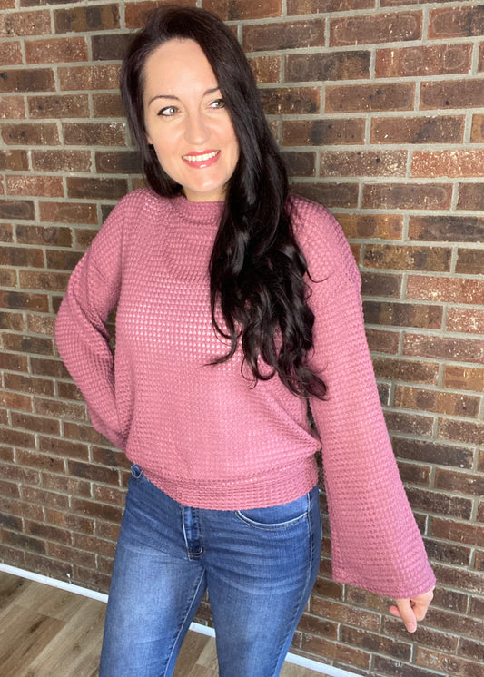 Open Back Bell Sleeve Top - Dark Rose
