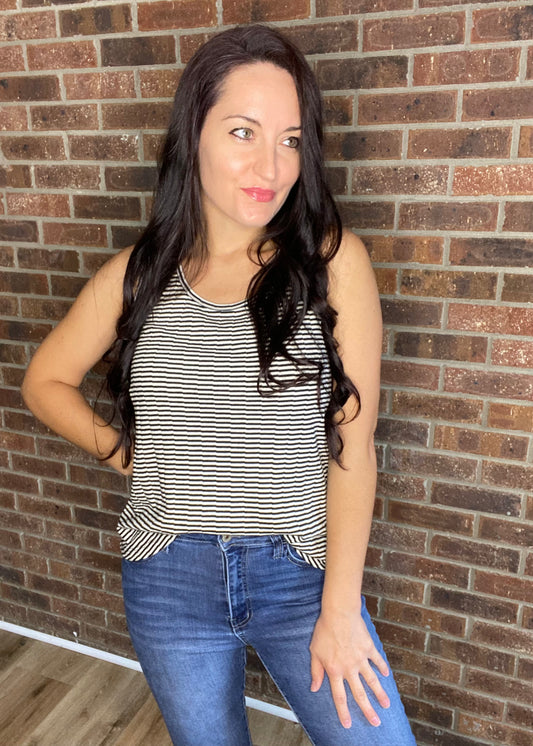 Classic Striped Scoop Neck Tank - Black