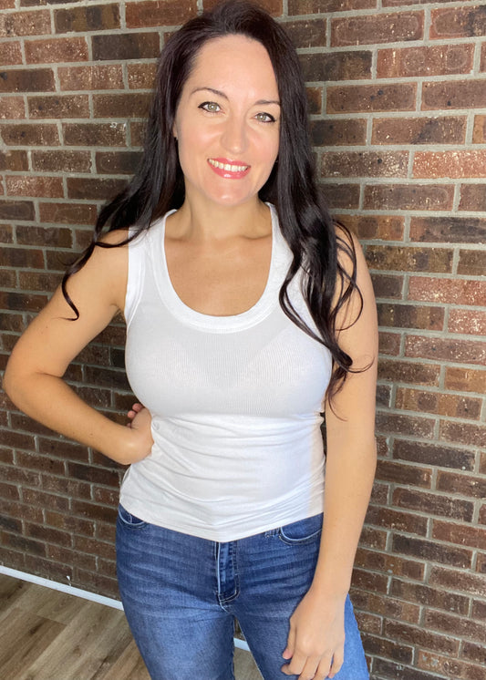 Basic Scoop Neck Tank - White