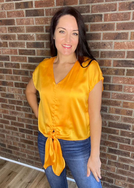 Satin Mango Tie Front Top