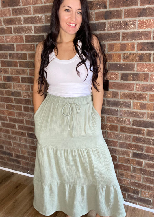 Naturally Beautiful Tiered Skirt - Sage