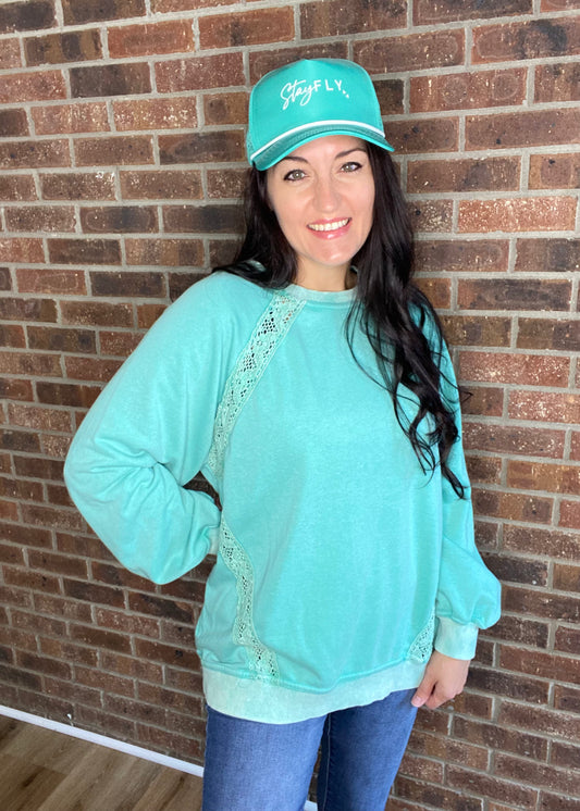 Charming Lace Detail Crewneck - Mint