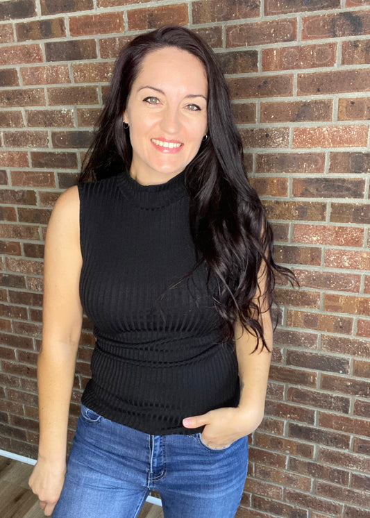 Ribbed Turtleneck Tank - Black