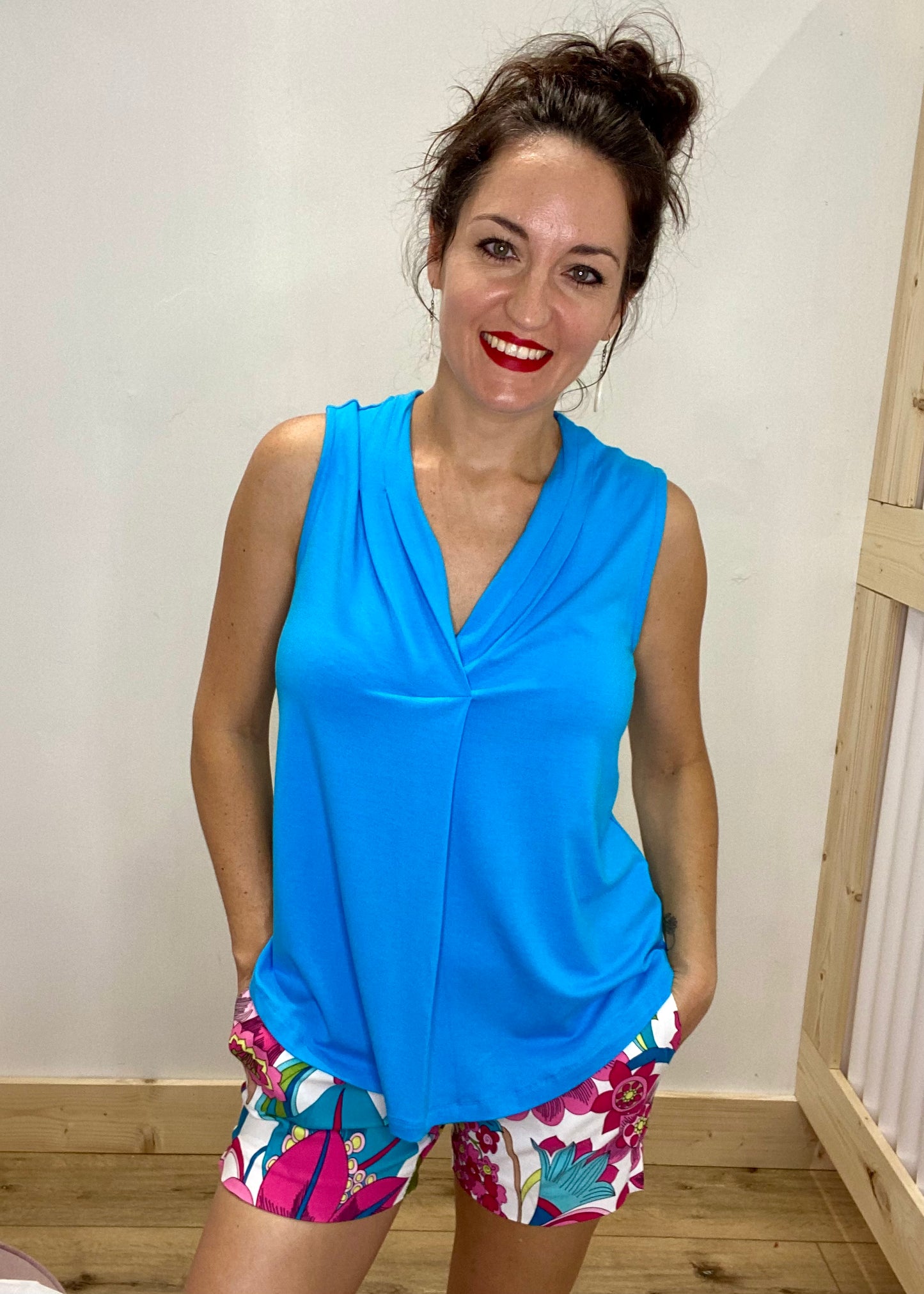 Perfectly Draped Pleated Tank - Blue