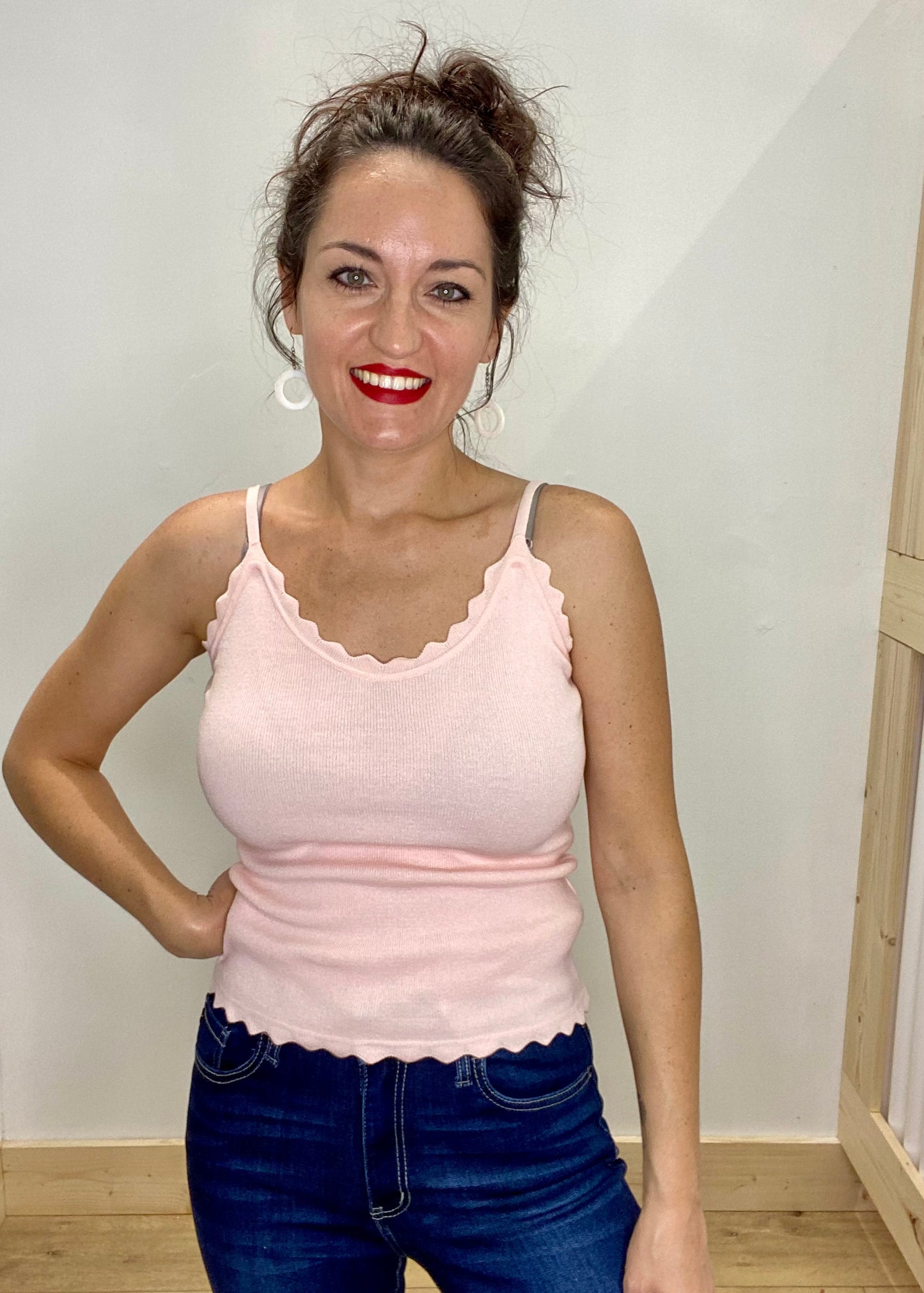 Scalloped Edge Knit Tank - Blush