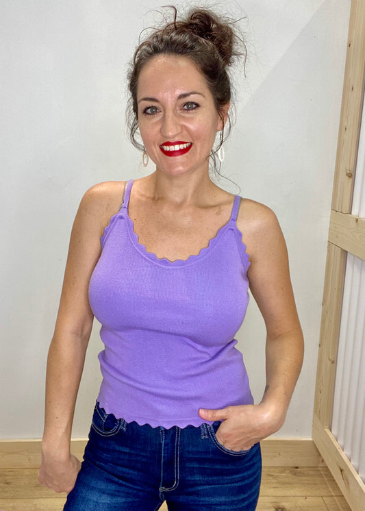 Scalloped Edge Knit Tank - Lavender