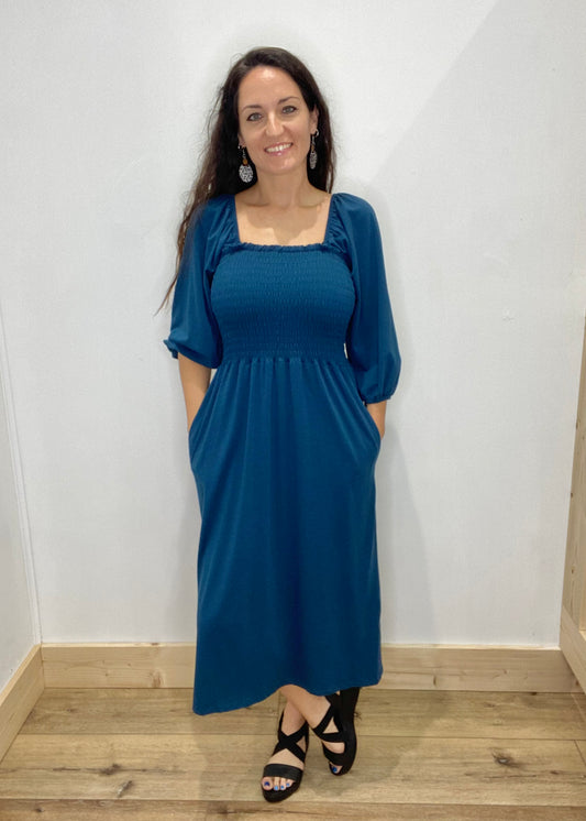 DOORBUSTER! Comfy Smocked Tie Back Dress - Teal