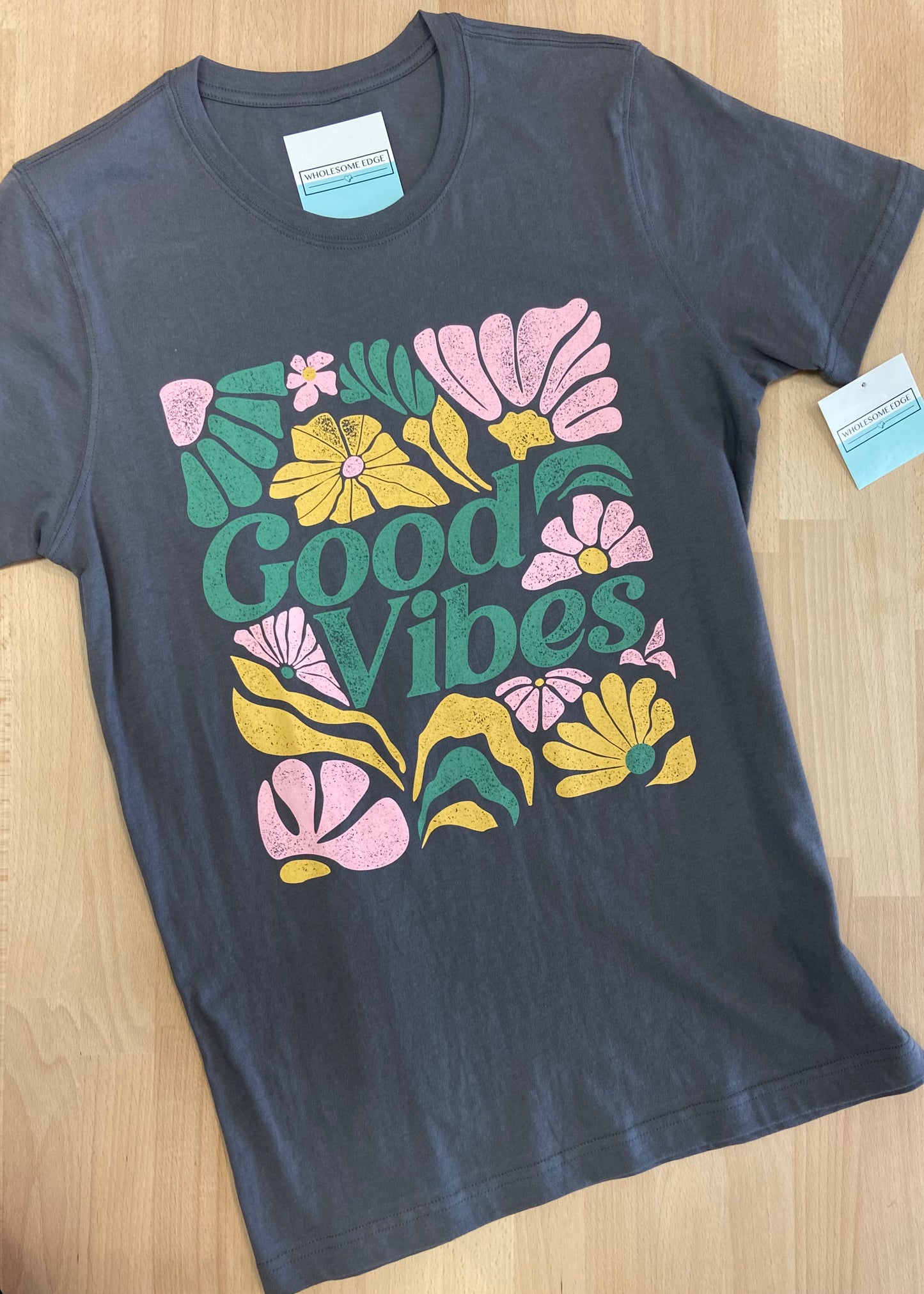 Good Vibes Floral Tee - Grey