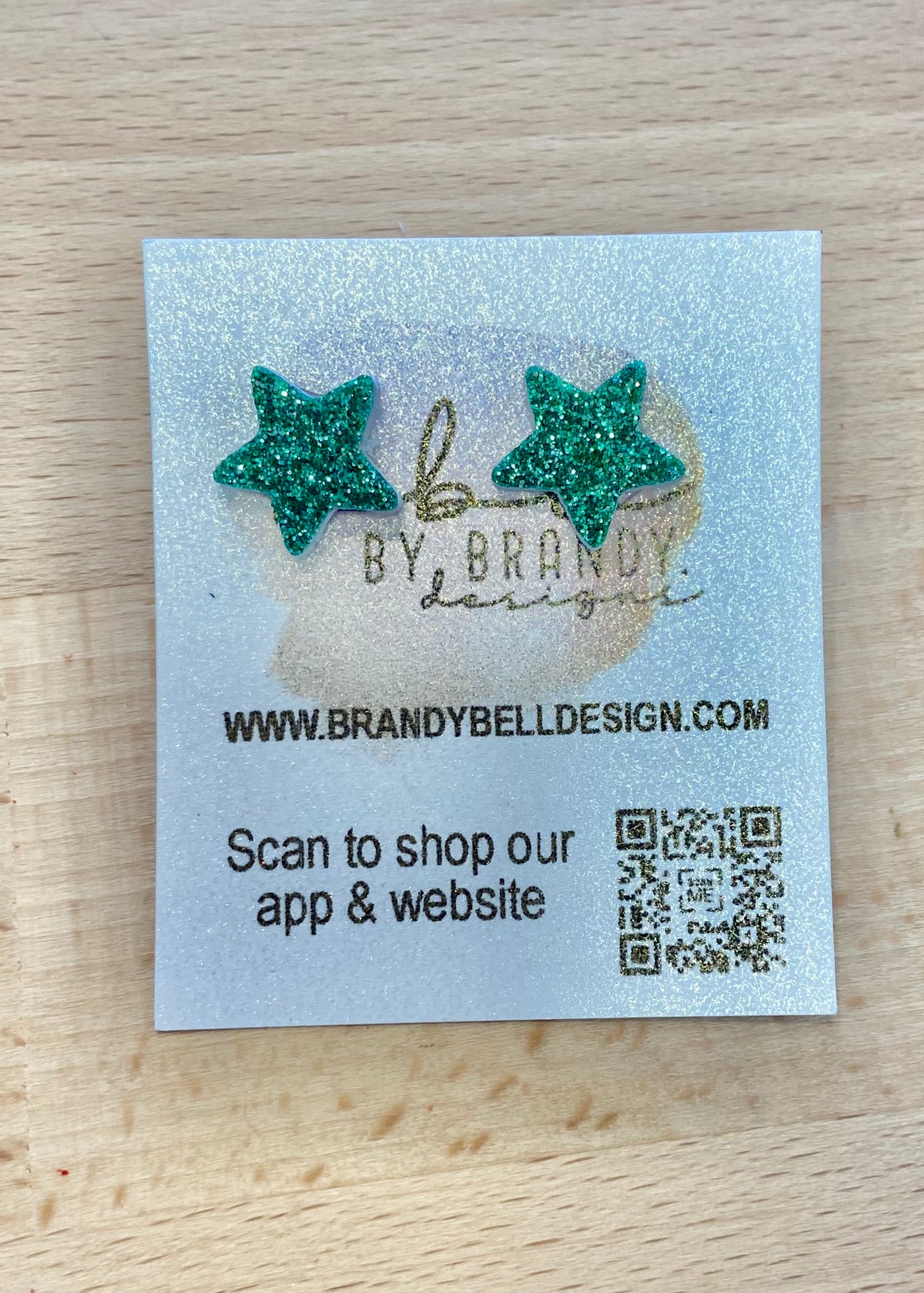 BBD Studs - Green Glittery Stars