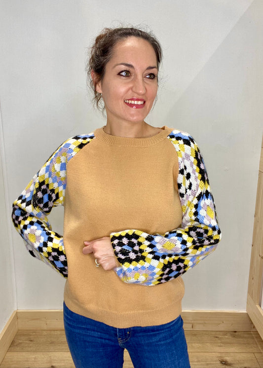Crochet Print Sleeves Sweater