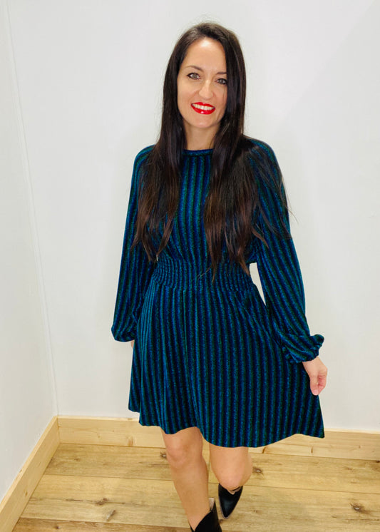 Sparkle in Emerald & Sapphire Stripes Dress