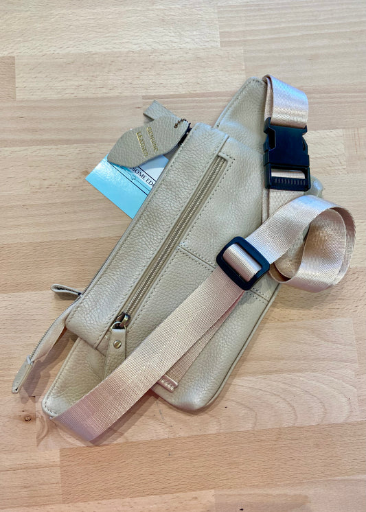 DOORBUSTER! Genuine Leather Waist Crossbody Bag - Cream