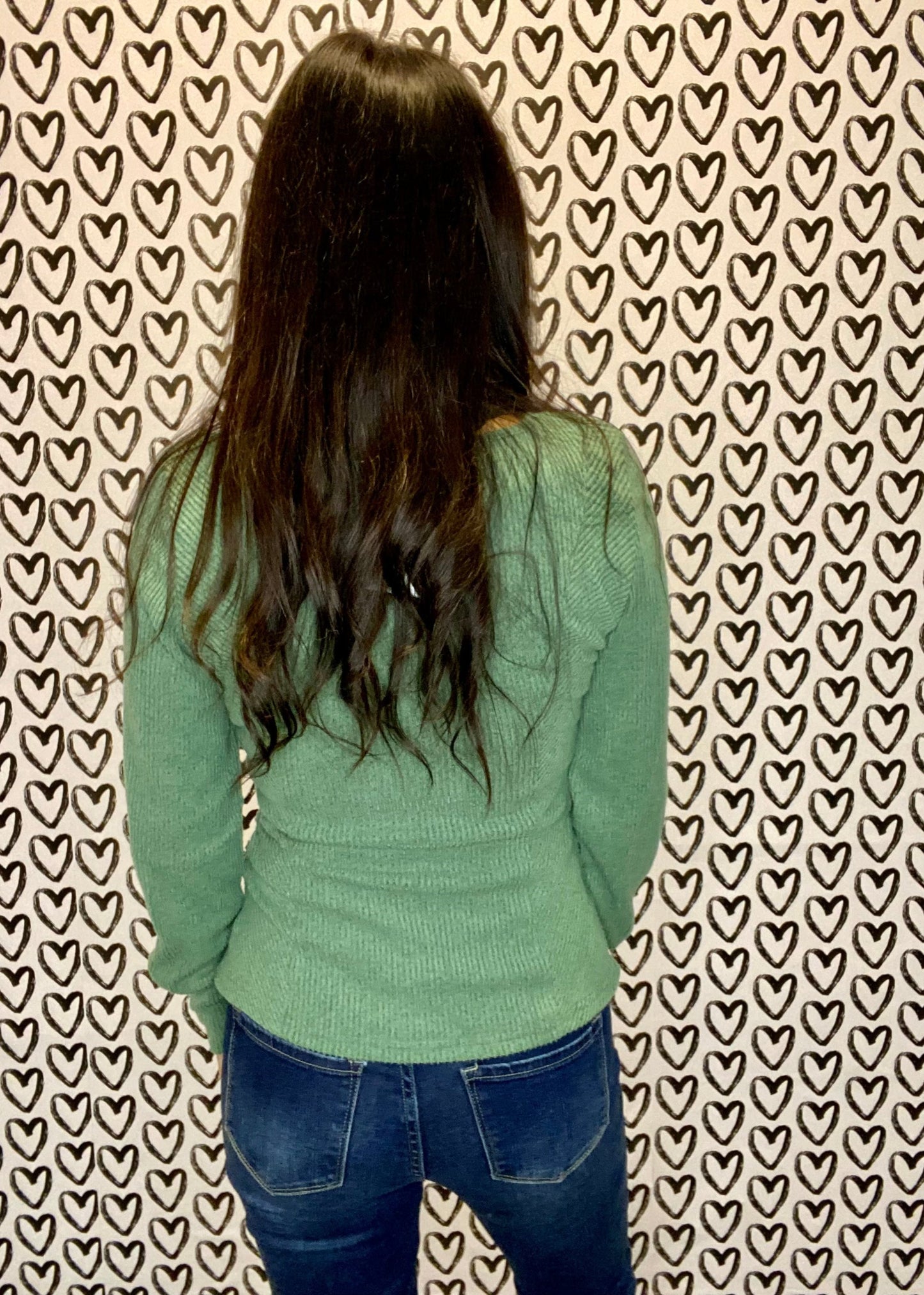 Soft Textured Scoop Neck Top - Green