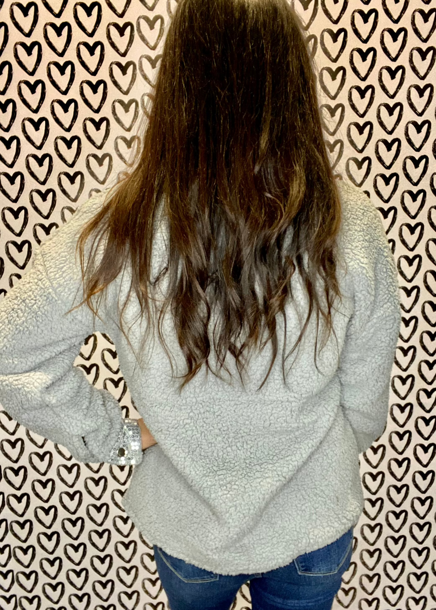 Silver Sequin Trimmed Sherpa Shacket