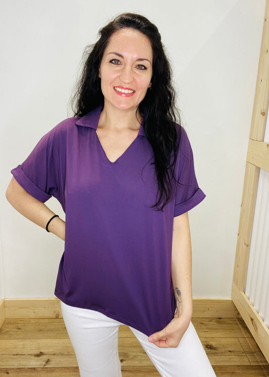Collared & Cuffed Top - Purple