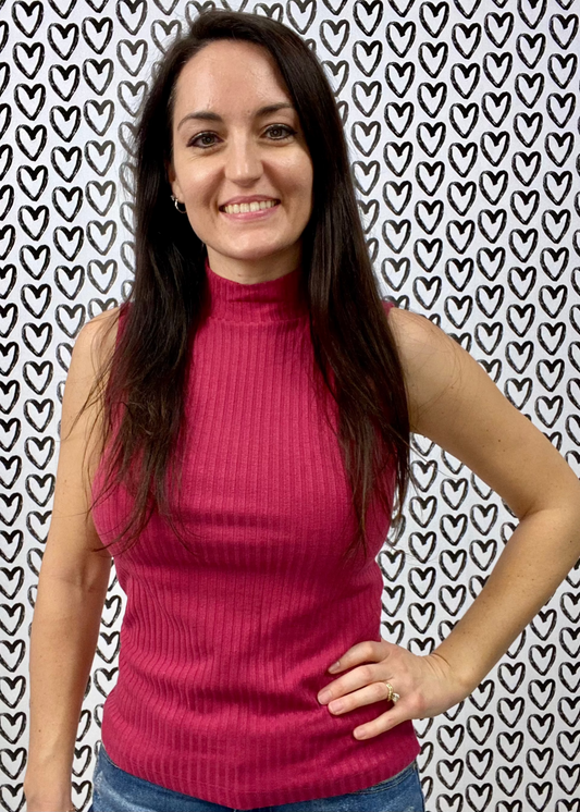 Ribbed Turtleneck Tank - Pink