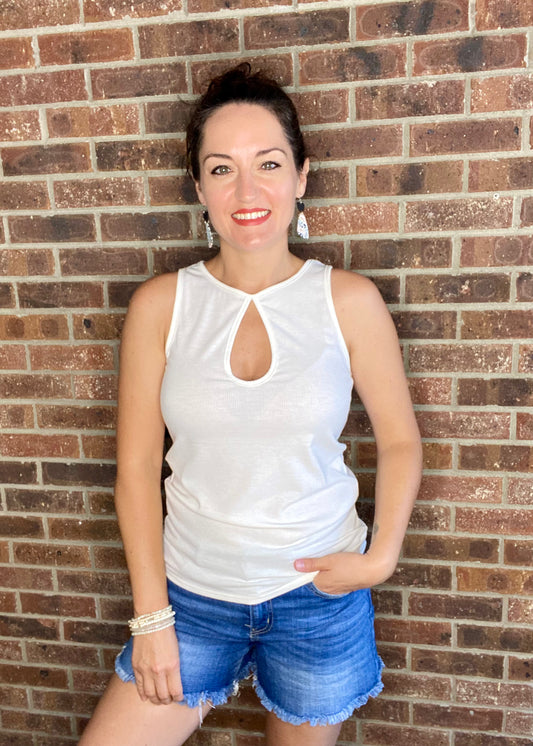 Teardrop Cutout Tank - Ivory White